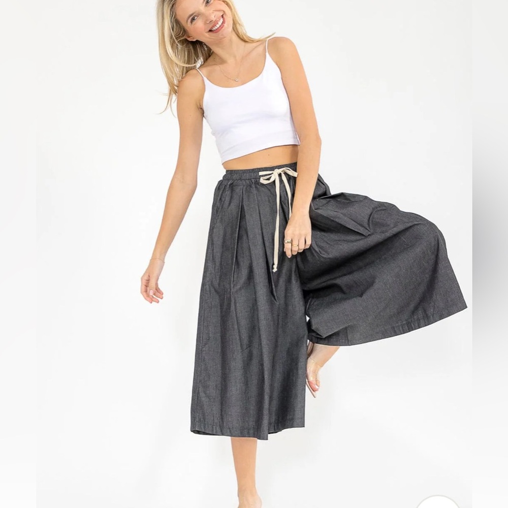 SHORTS -  WIDE LEG PALAZZO DENIM PANTS